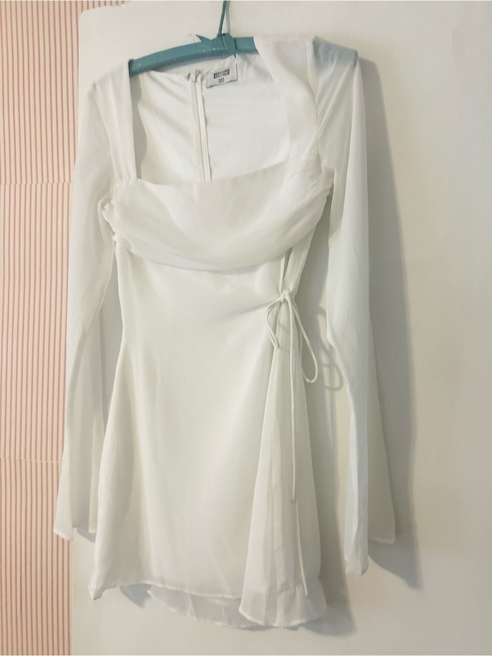 Beginning Boutique White Long Sleeve Tie-Waist Mini Dress